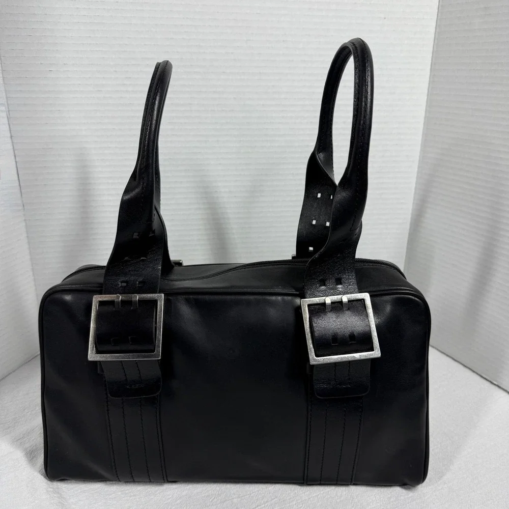 Classiques Entier Black Leather Satchel Handbag Purse Structured Buckle Tote